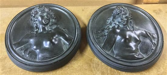 After Clodion, a pair of French bas-relief oval plaques, Jeune Fille Nue, Les Chevaux Epars